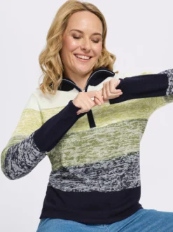 Langarm-Pullover mit kurzem Reißverschluss