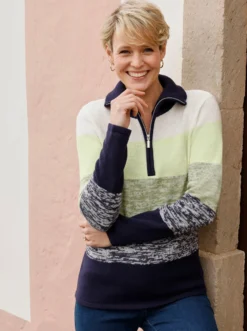 Langarm-Pullover mit kurzem Reißverschluss