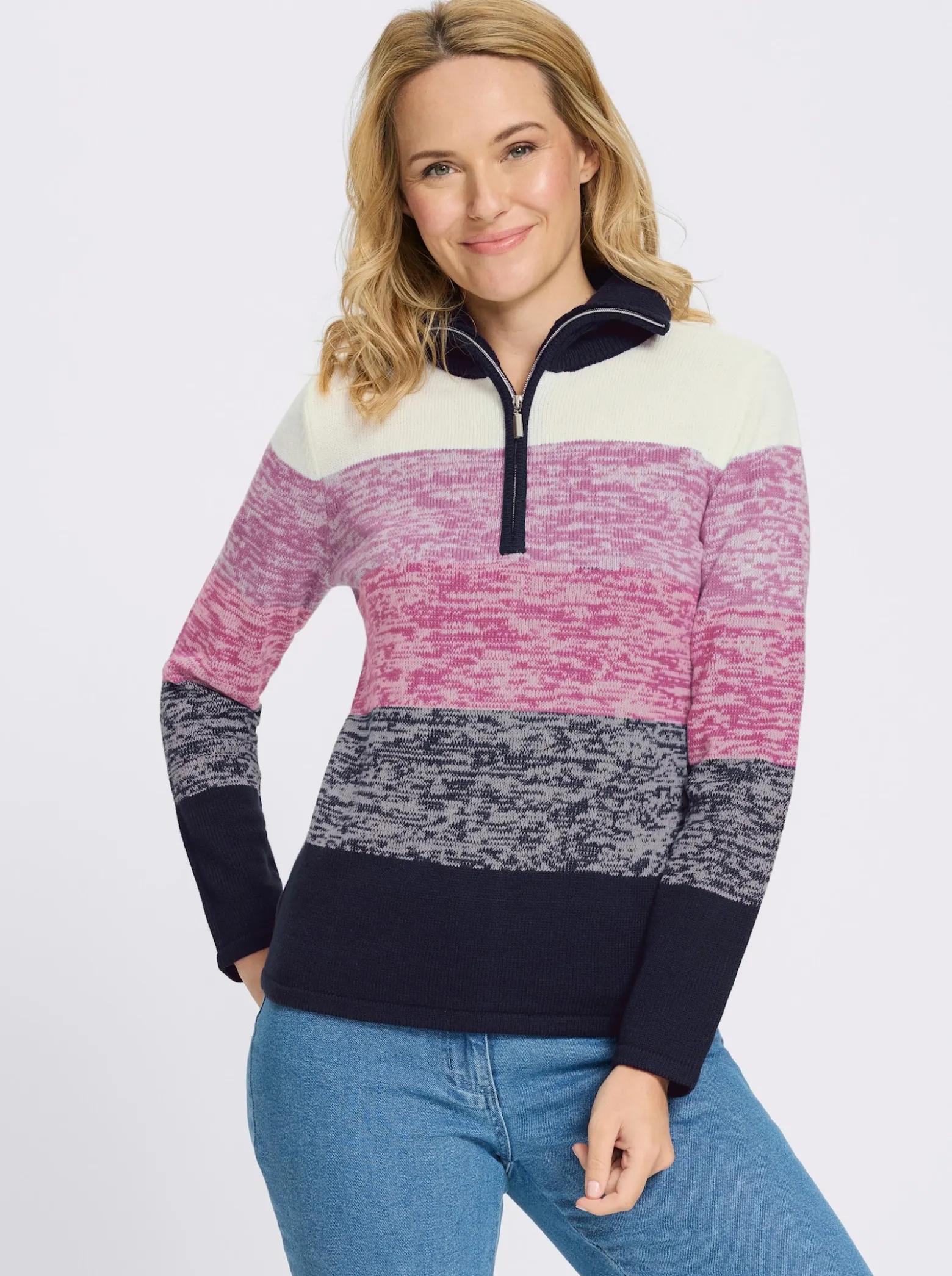 Langarm-Pullover mit kurzem Reißverschluss