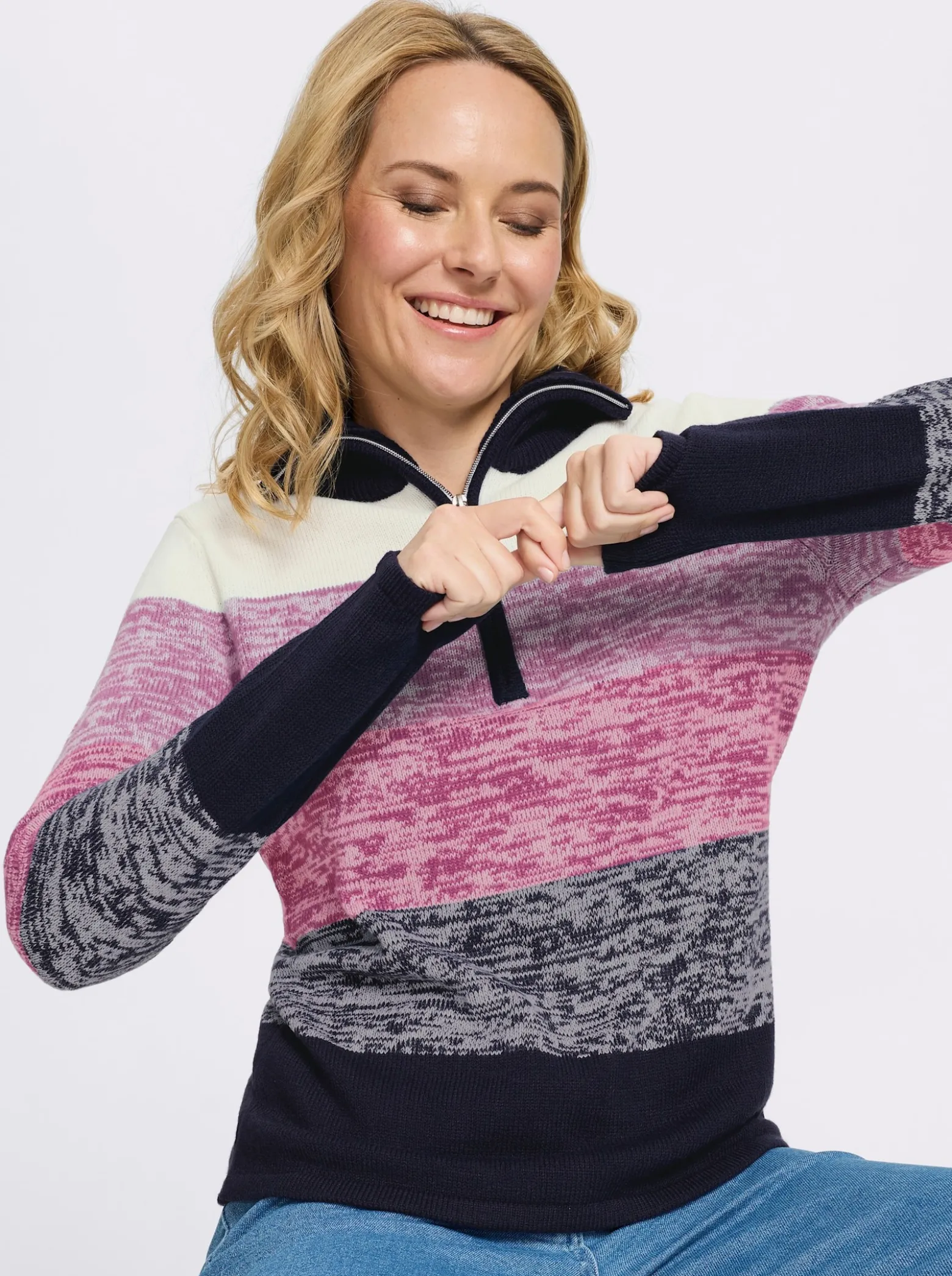 Langarm-Pullover mit kurzem Reißverschluss