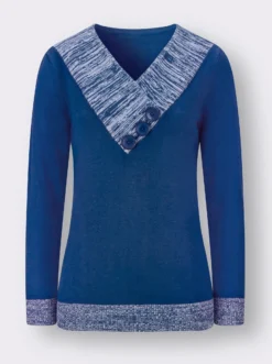 Langarm-Pullover mit Melange-Partien