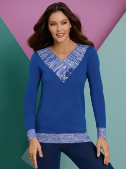 Langarm-Pullover mit Melange-Partien