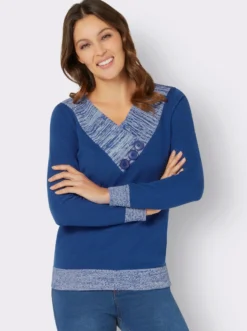 Langarm-Pullover mit Melange-Partien