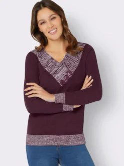 Langarm-Pullover mit Melange-Partien