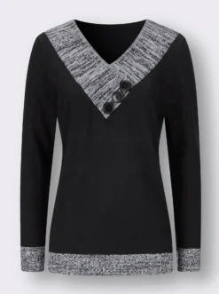 Langarm-Pullover mit Melange-Partien