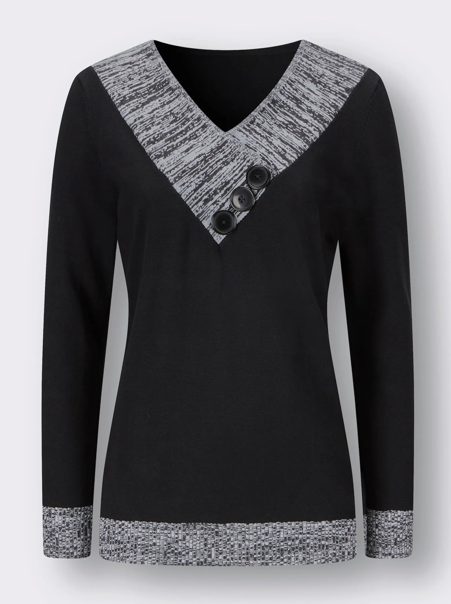 Langarm-Pullover mit Melange-Partien