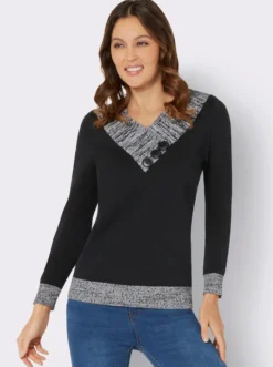 Langarm-Pullover mit Melange-Partien