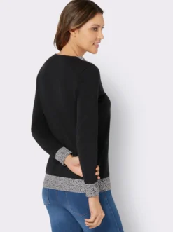 Langarm-Pullover mit Melange-Partien