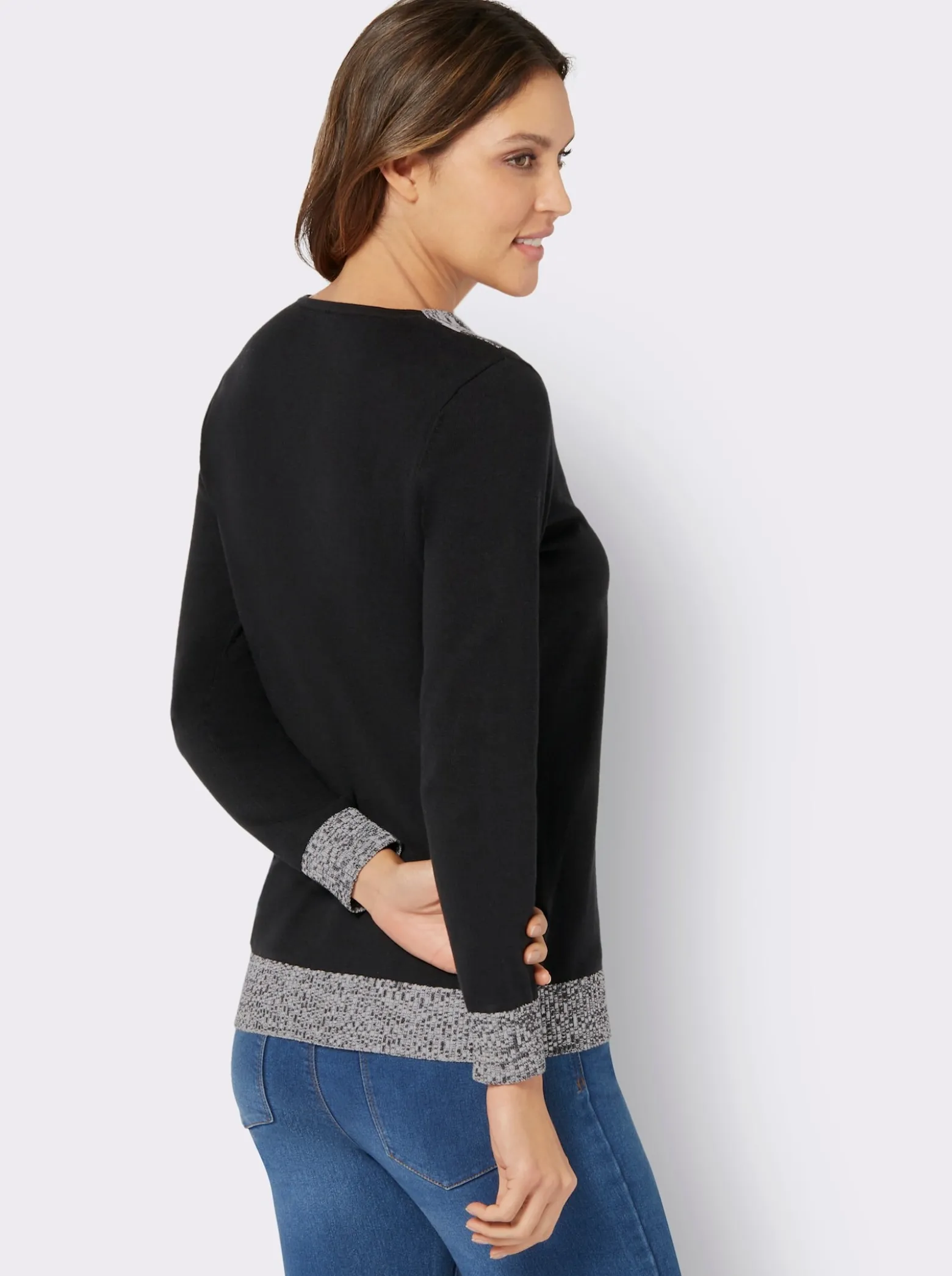 Langarm-Pullover mit Melange-Partien