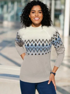 Langarm-Pullover mit Norweger-Muster
