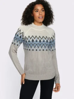 Langarm-Pullover mit Norweger-Muster