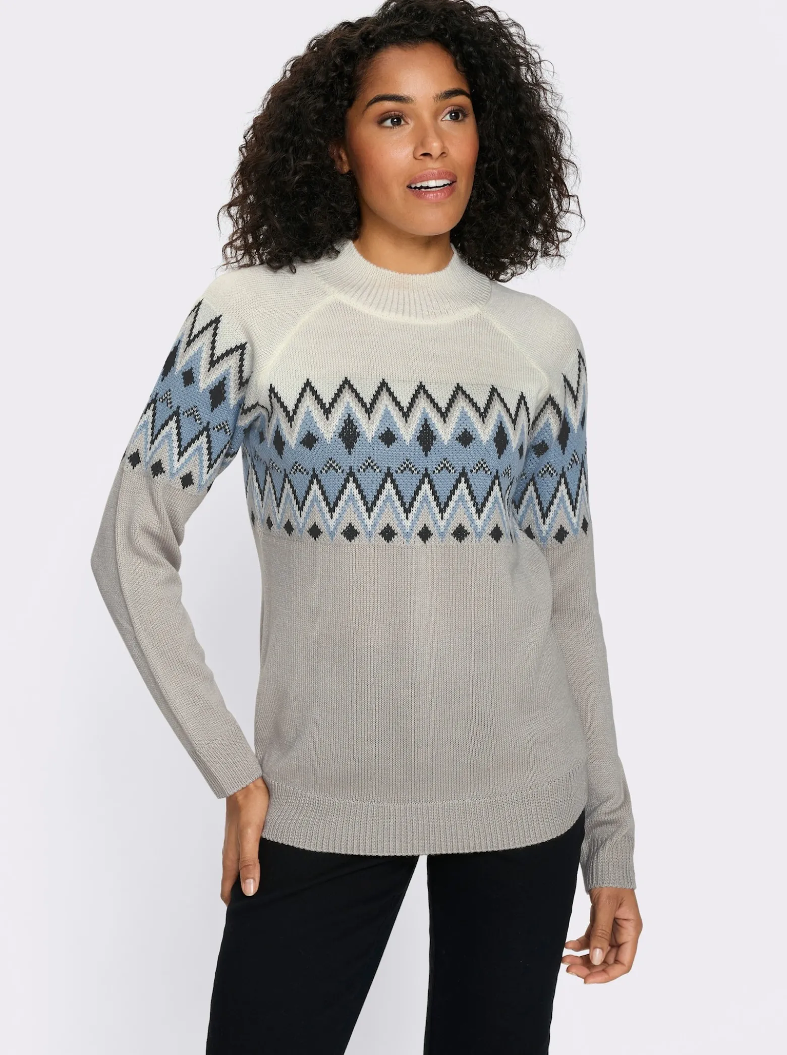 Langarm-Pullover mit Norweger-Muster