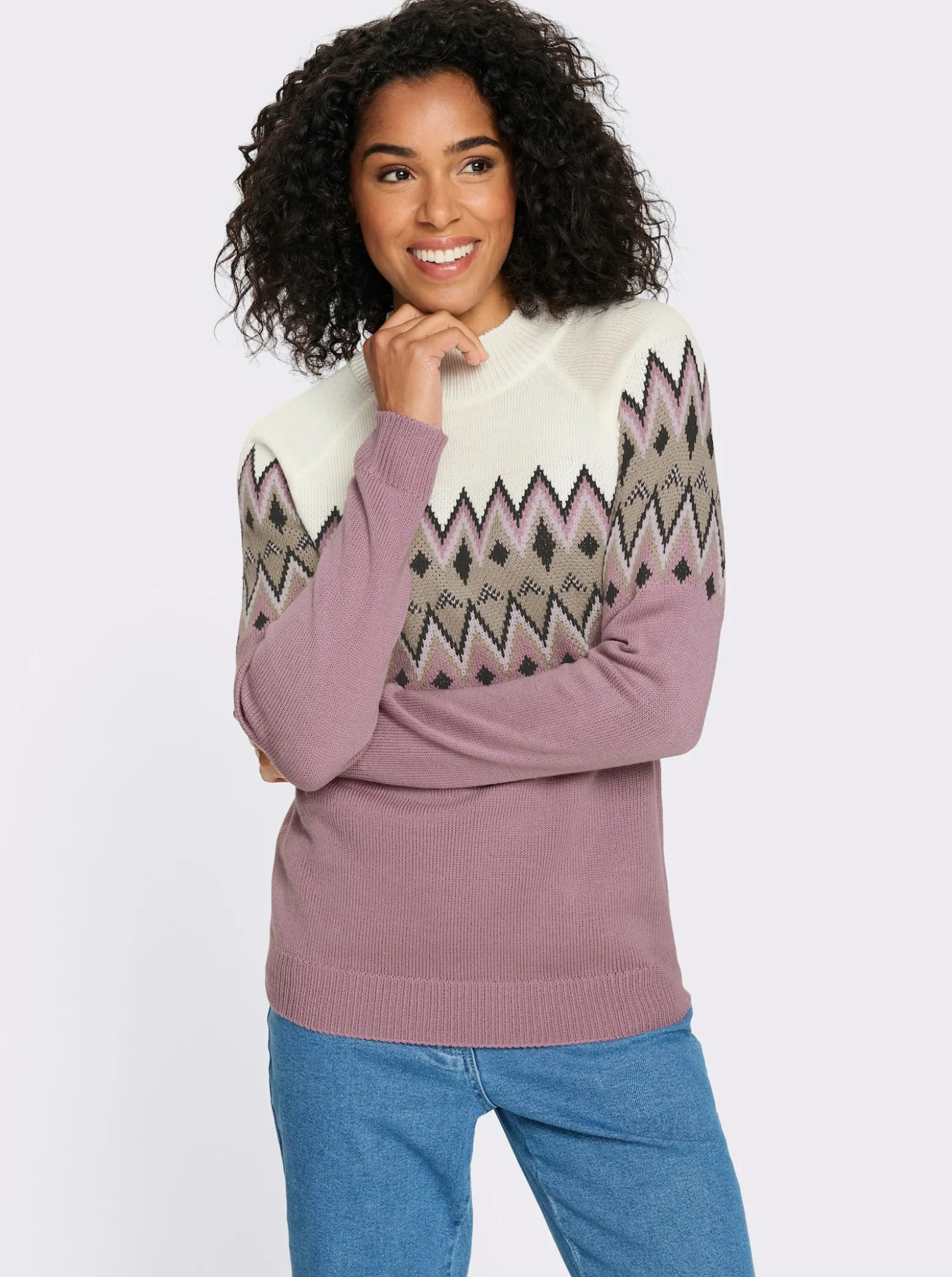Langarm-Pullover mit Norweger-Muster
