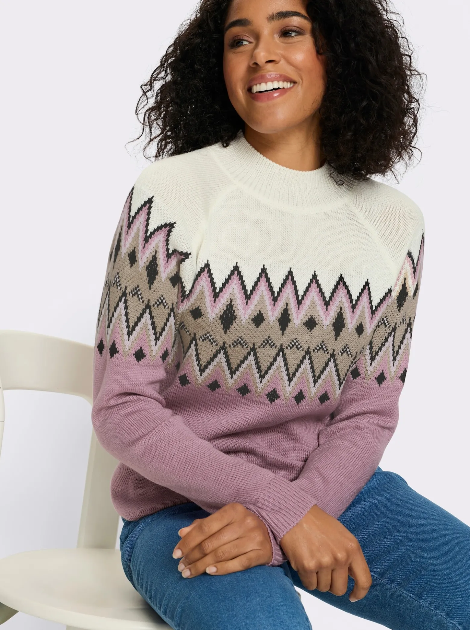 Langarm-Pullover mit Norweger-Muster
