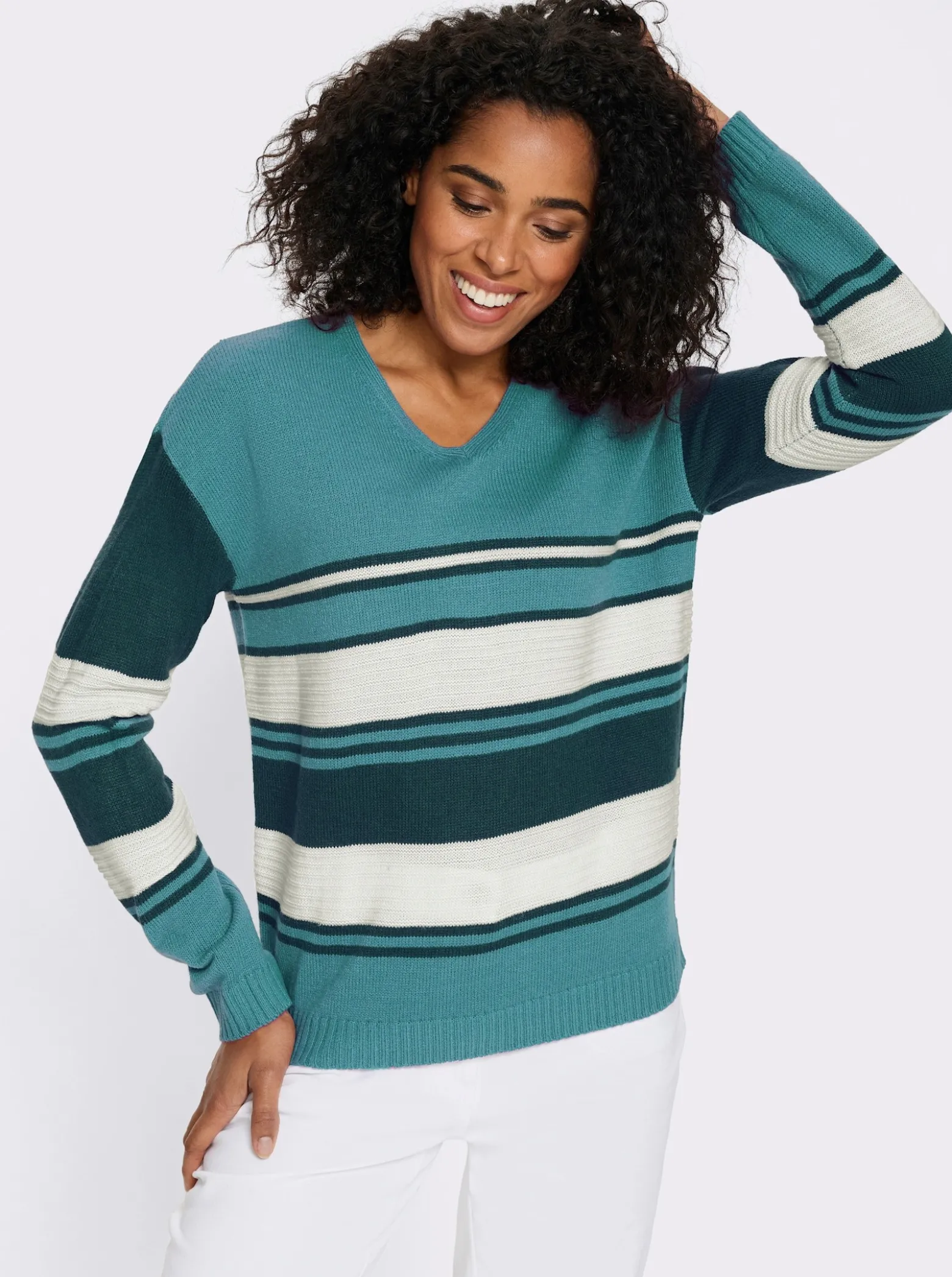 Langarm-Pullover mit platziertem Streifen-Muster