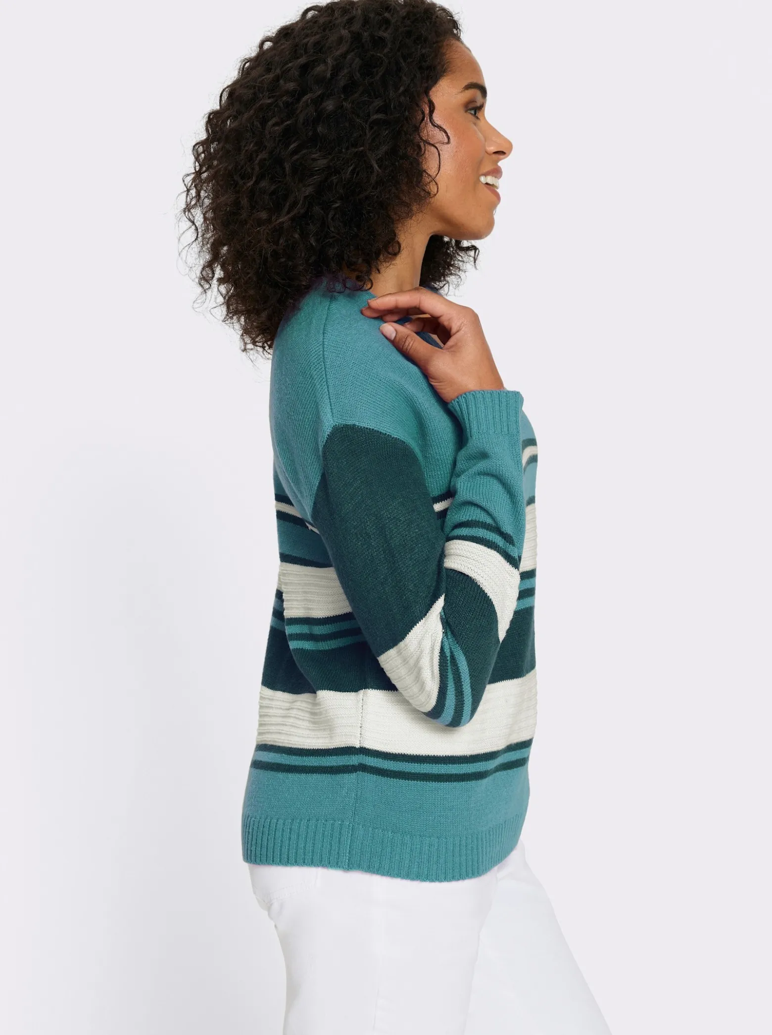Langarm-Pullover mit platziertem Streifen-Muster