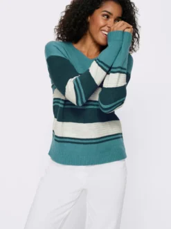 Langarm-Pullover mit platziertem Streifen-Muster