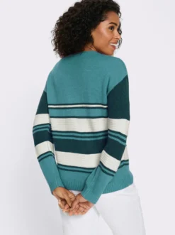 Langarm-Pullover mit platziertem Streifen-Muster