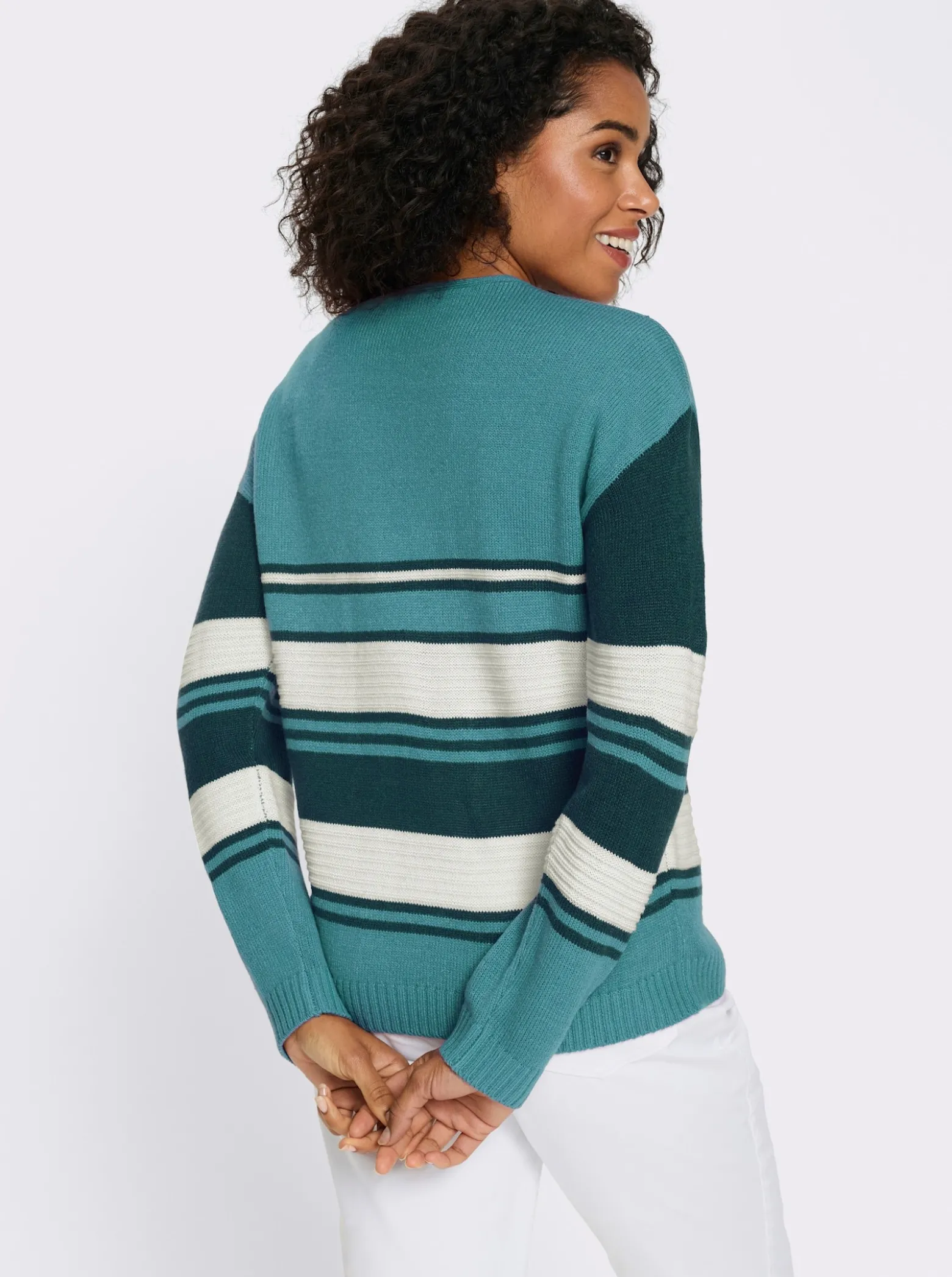 Langarm-Pullover mit platziertem Streifen-Muster