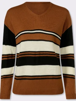 Langarm-Pullover mit platziertem Streifen-Muster