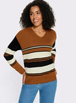 Langarm-Pullover mit platziertem Streifen-Muster