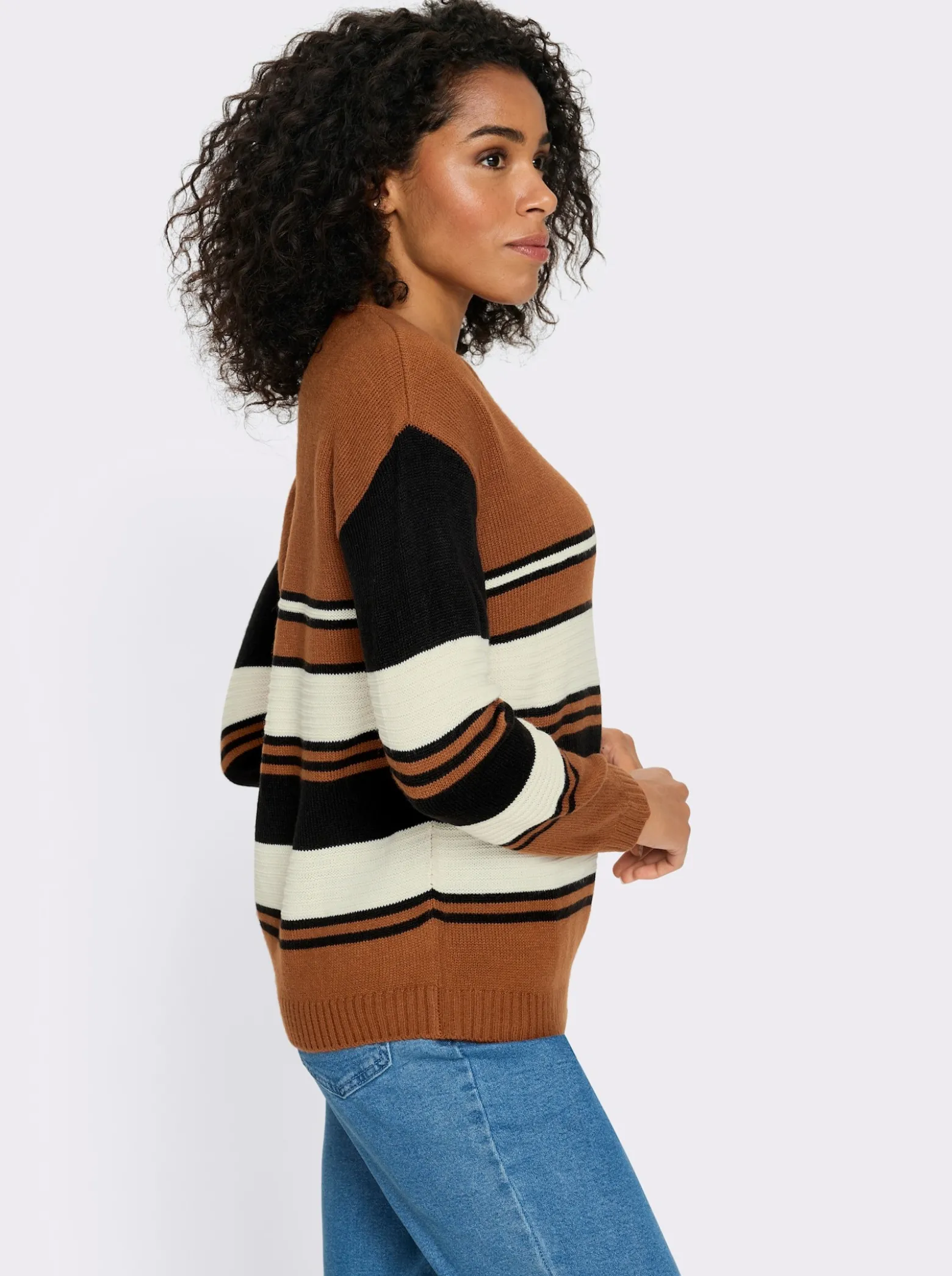 Langarm-Pullover mit platziertem Streifen-Muster