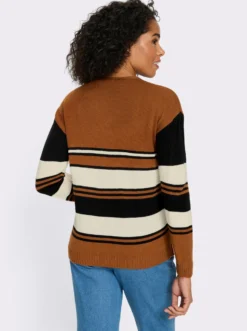 Langarm-Pullover mit platziertem Streifen-Muster