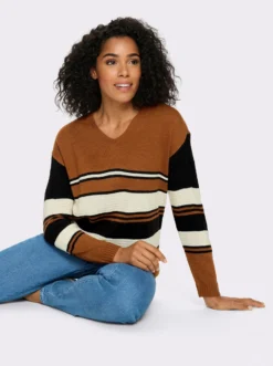 Langarm-Pullover mit platziertem Streifen-Muster
