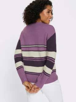 Langarm-Pullover mit platziertem Streifen-Muster