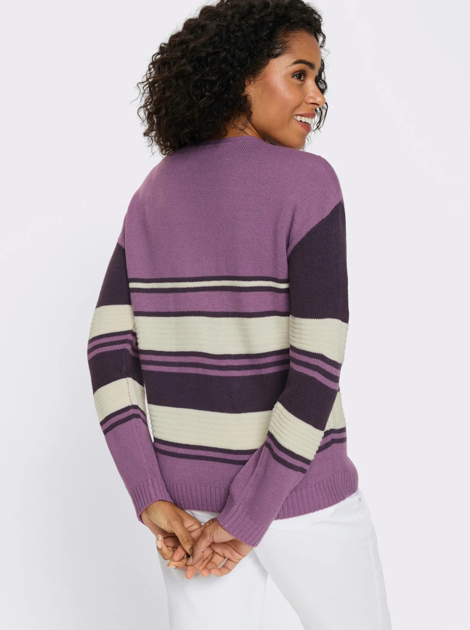 Langarm-Pullover mit platziertem Streifen-Muster