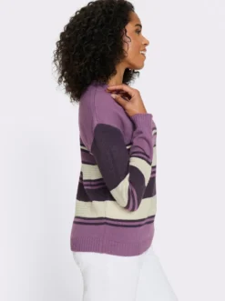 Langarm-Pullover mit platziertem Streifen-Muster
