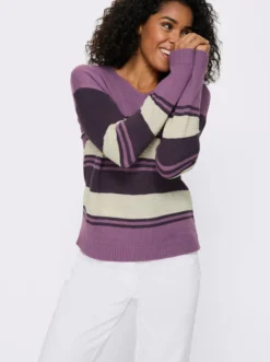Langarm-Pullover mit platziertem Streifen-Muster