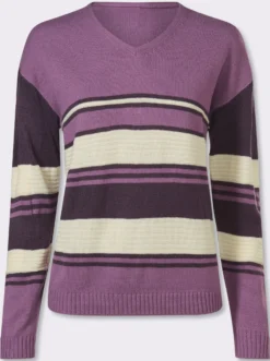 Langarm-Pullover mit platziertem Streifen-Muster