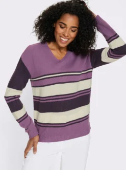 Langarm-Pullover mit platziertem Streifen-Muster