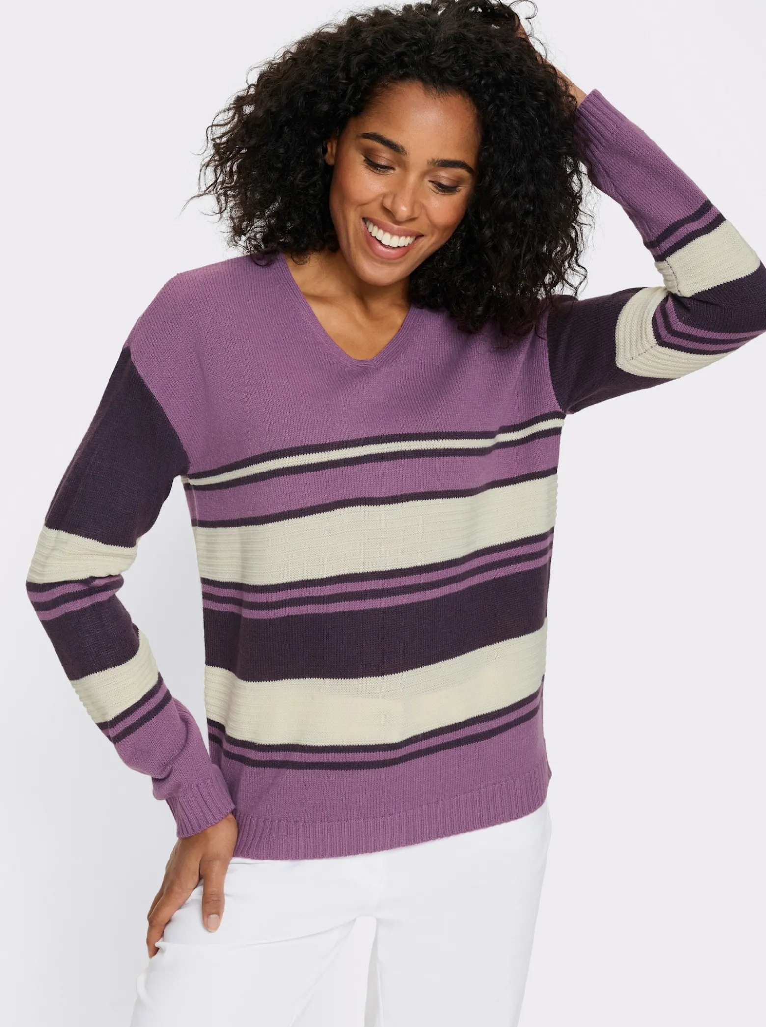 Langarm-Pullover mit platziertem Streifen-Muster