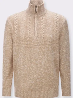 Langarm-Pullover mit platziertem Zopfmuster