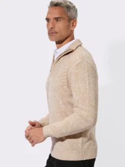 Langarm-Pullover mit platziertem Zopfmuster
