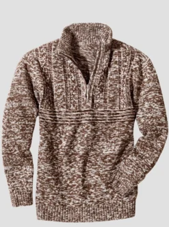 Langarm-Pullover mit platziertem Zopfmuster