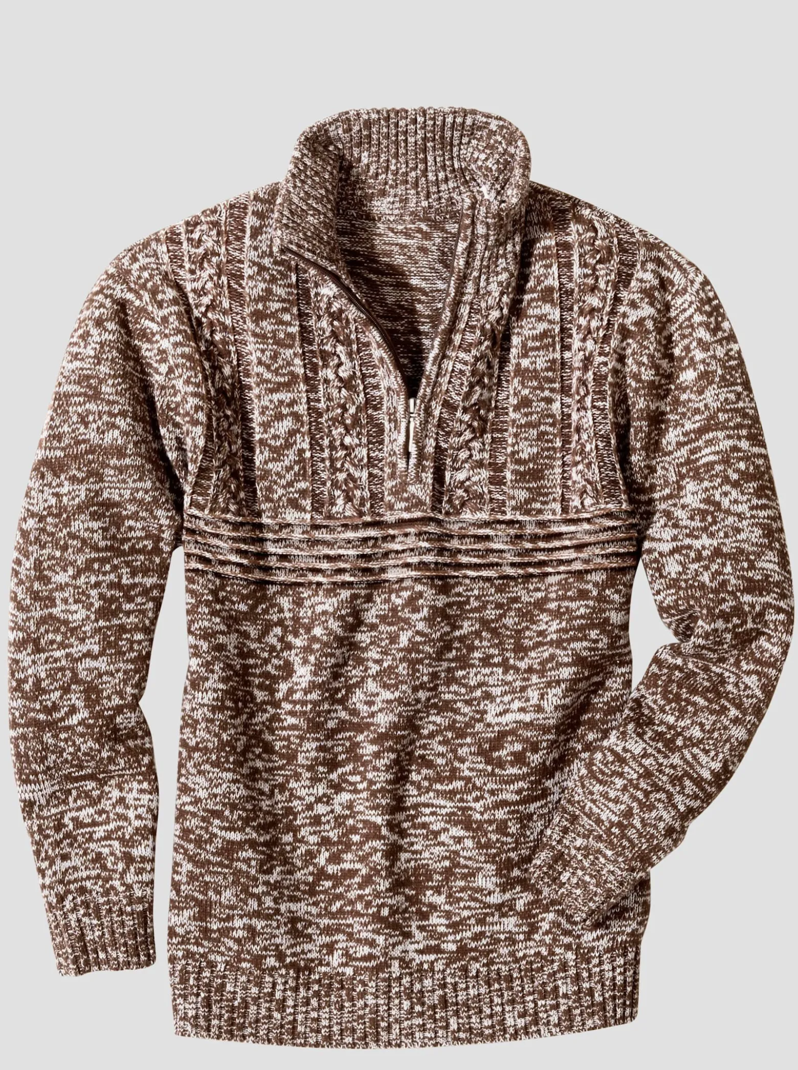 Langarm-Pullover mit platziertem Zopfmuster