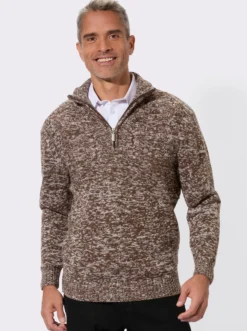 Langarm-Pullover mit platziertem Zopfmuster