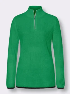 Langarm-Pullover mit Reißverschluss am Stehkragen
