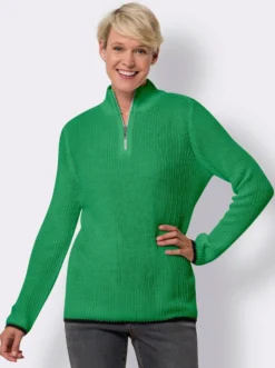 Langarm-Pullover mit Reißverschluss am Stehkragen