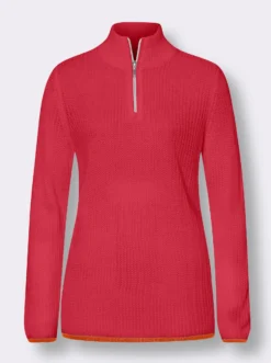 Langarm-Pullover mit Reißverschluss am Stehkragen