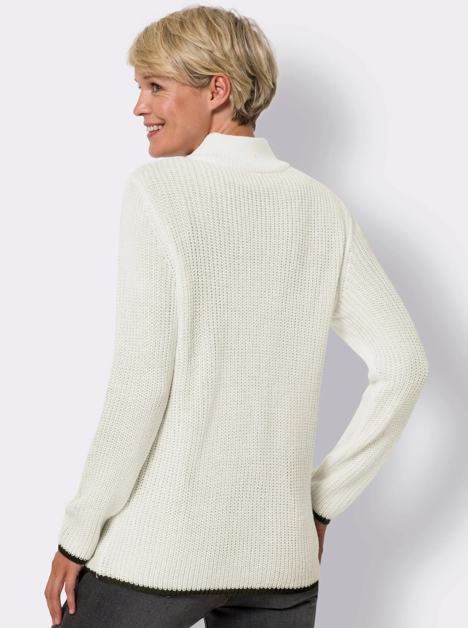 Langarm-Pullover mit Reißverschluss am Stehkragen