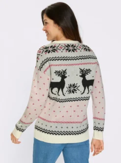 Langarm-Pullover mit Rentier-Motiv