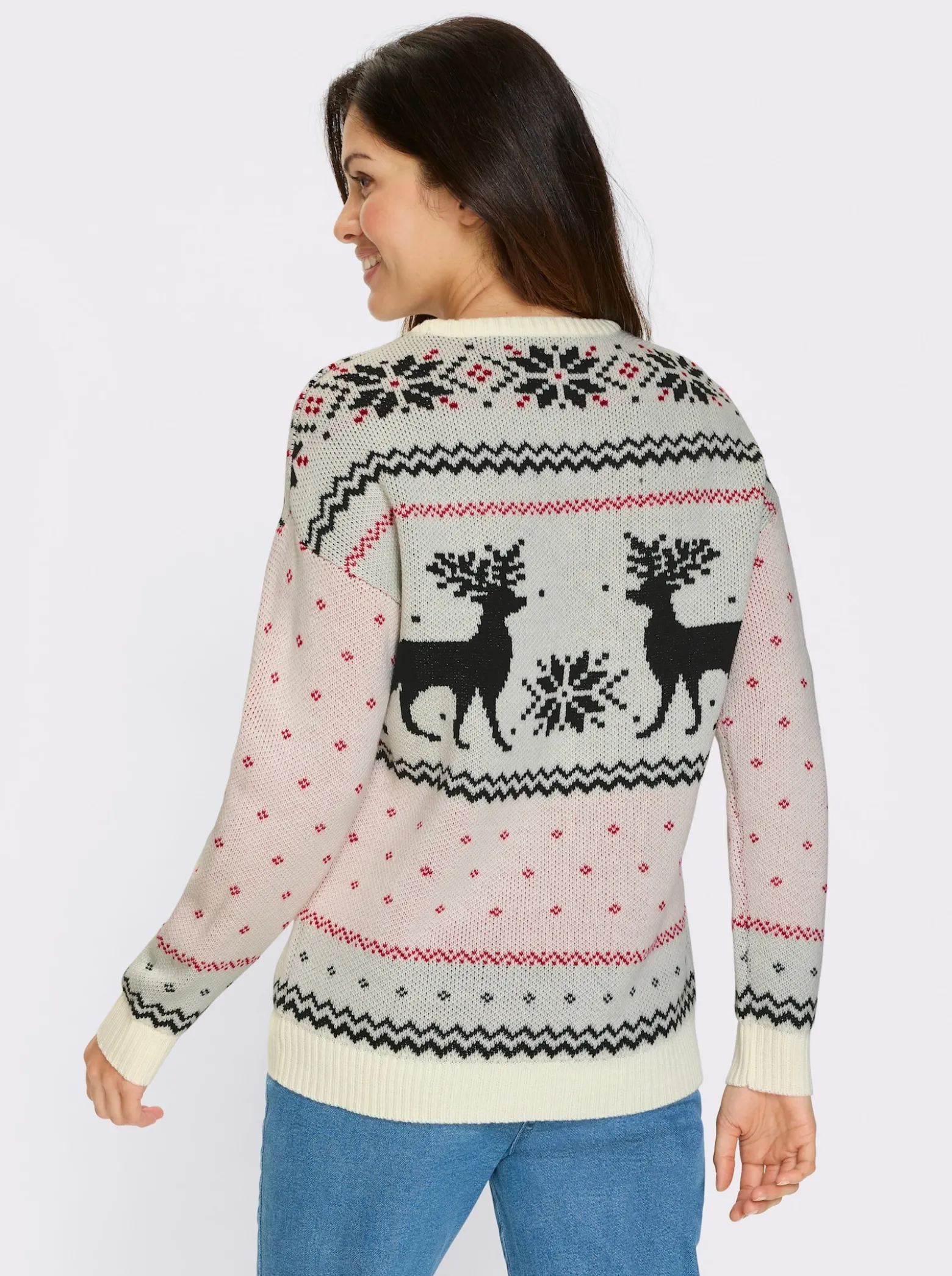 Langarm-Pullover mit Rentier-Motiv