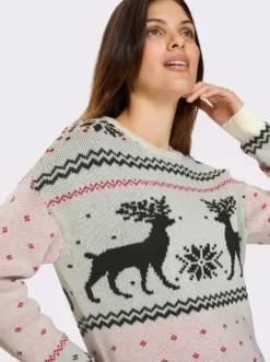 Langarm-Pullover mit Rentier-Motiv