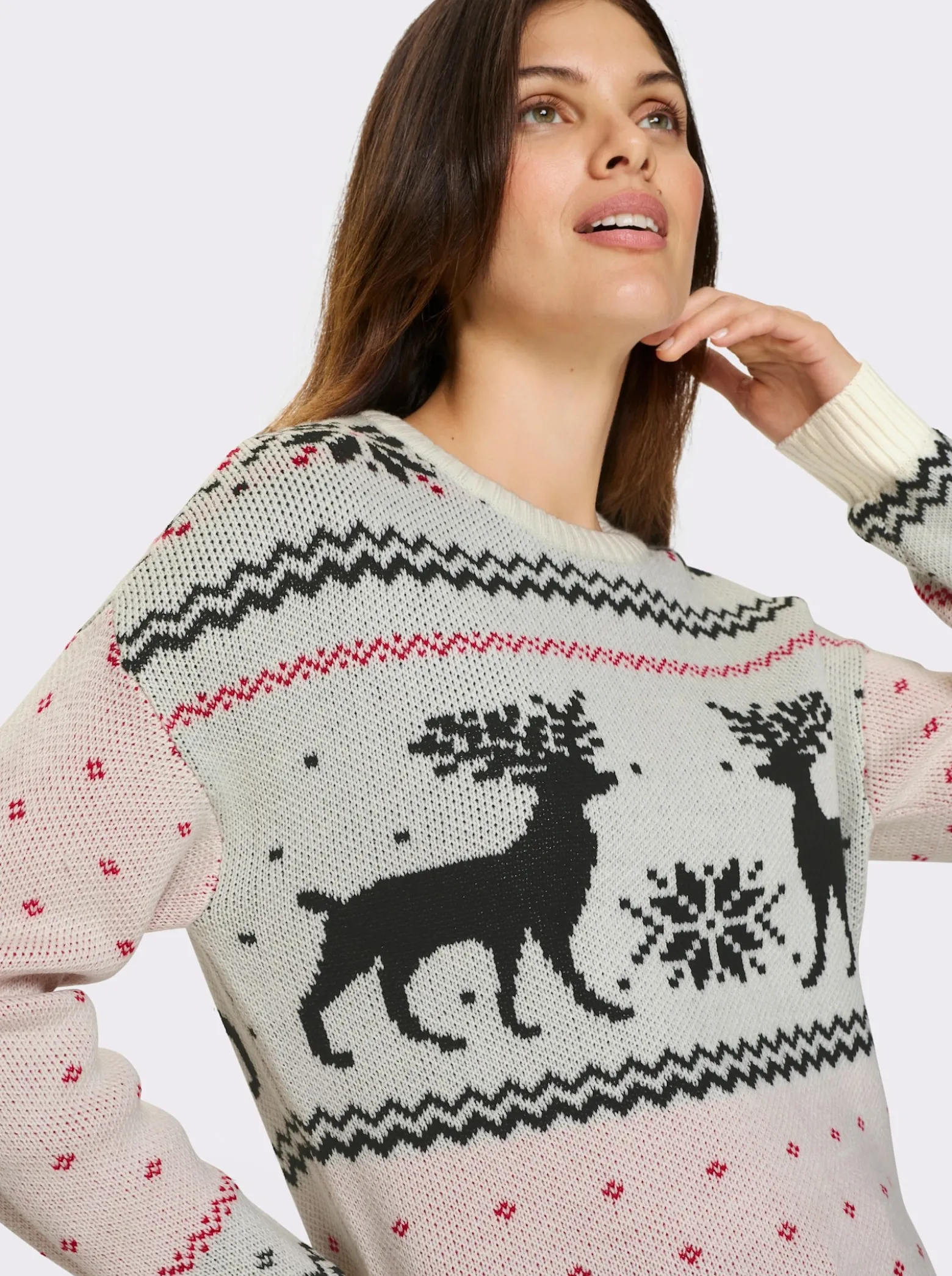 Langarm-Pullover mit Rentier-Motiv