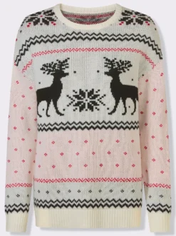 Langarm-Pullover mit Rentier-Motiv
