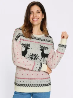 Langarm-Pullover mit Rentier-Motiv